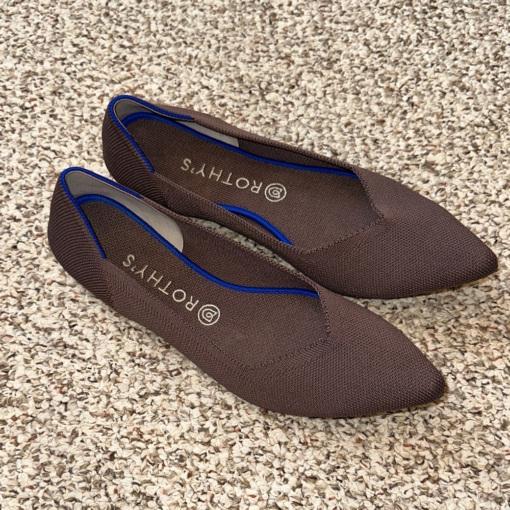 Rothy's the Point Knit Flats in Mauve with Blue Trim - 11